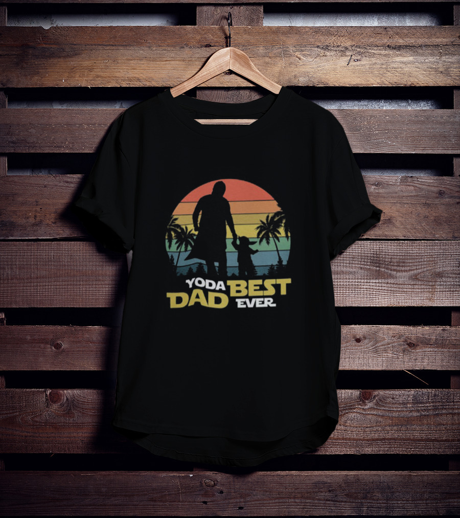 Yoda Best Dad Ever Retro Sunset Palm Trees T-Shirt
