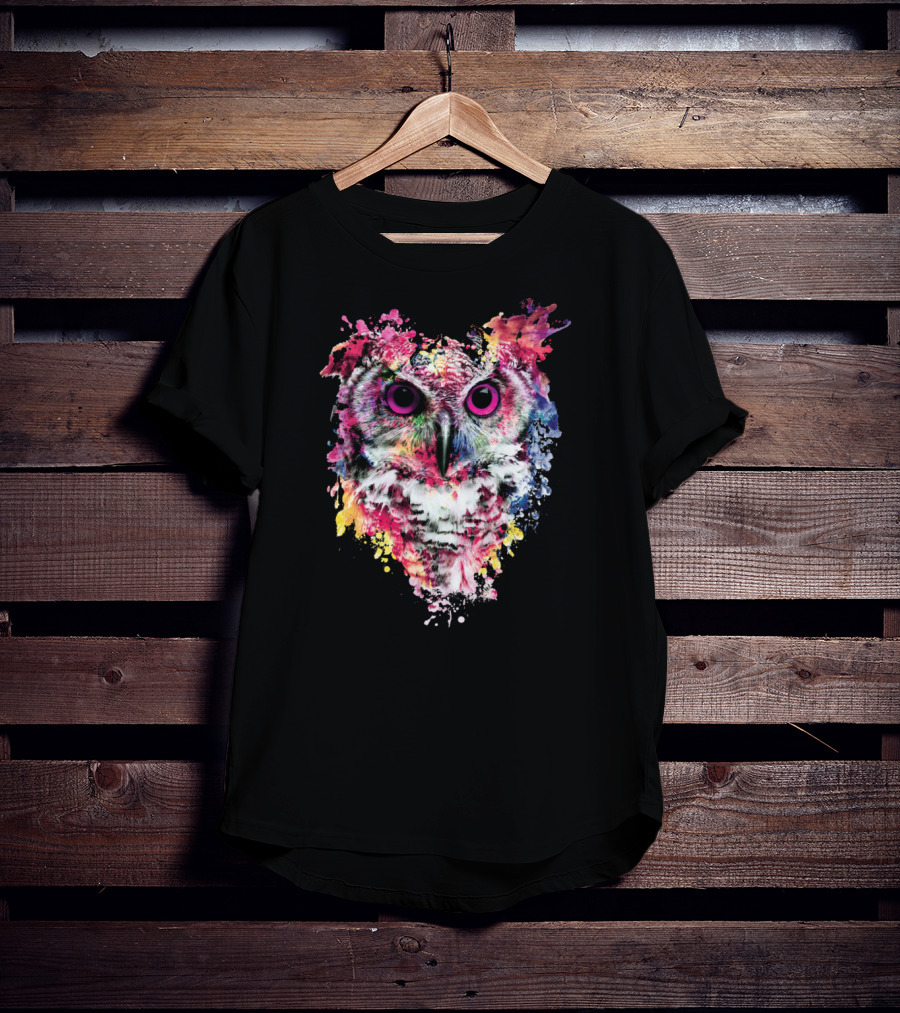 Colorful Owl Splatter Art Vibrant Watercolor Paint Explosion T-Shirt