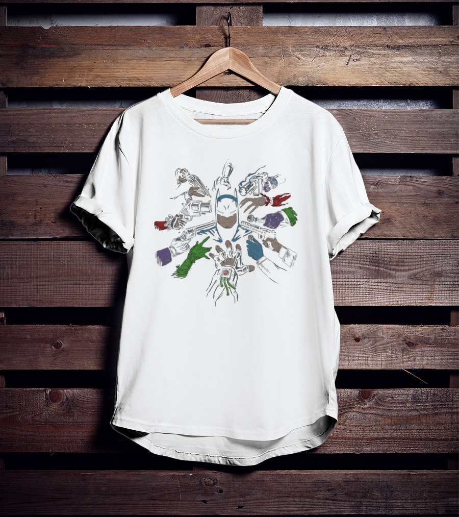 Batman Surrounded By Villains' Hands Batwick Ript T-Shirt