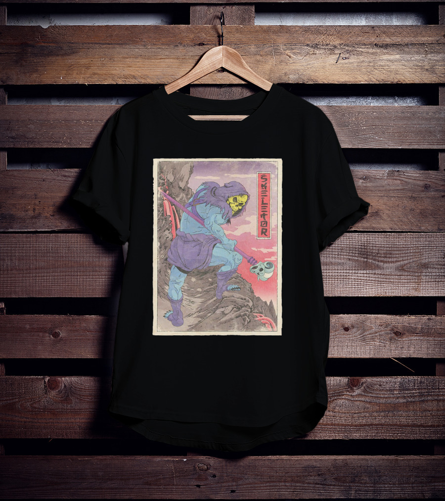 Skeletor Retro Vintage Style Art Print With Skull Staff And Hooded Figure T-Shirt
