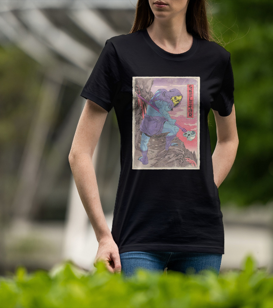 Skeletor Retro Vintage Style Art Print With Skull Staff And Hooded Figure T-Shirt