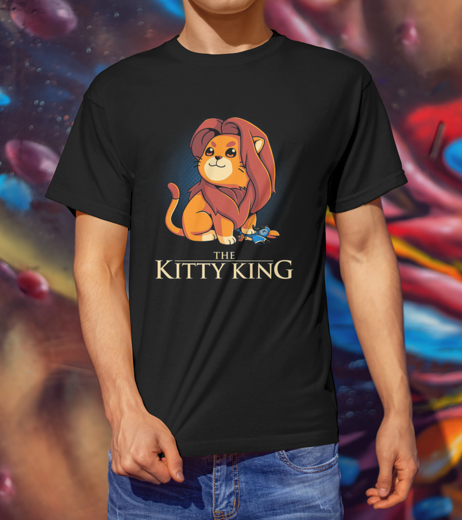 The Kitty King Cute Lion With Plush Mane And Toy Bird Playful T-Shirt