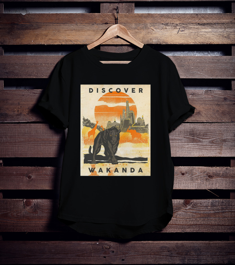 Discover Wakanda Panther And Futuristic Cityscape With Sunset T-Shirt