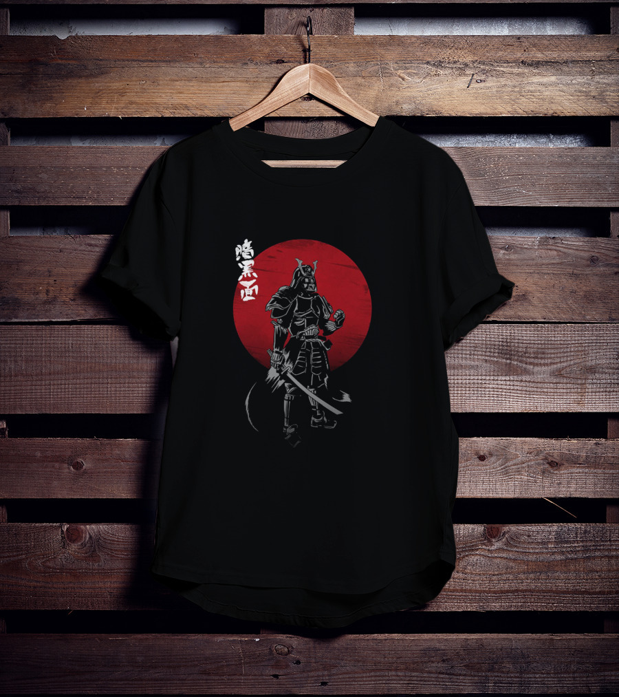 Dark Side Of The Ninja Samurai Vader With Red Rising Sun Katana Kanji T-Shirt