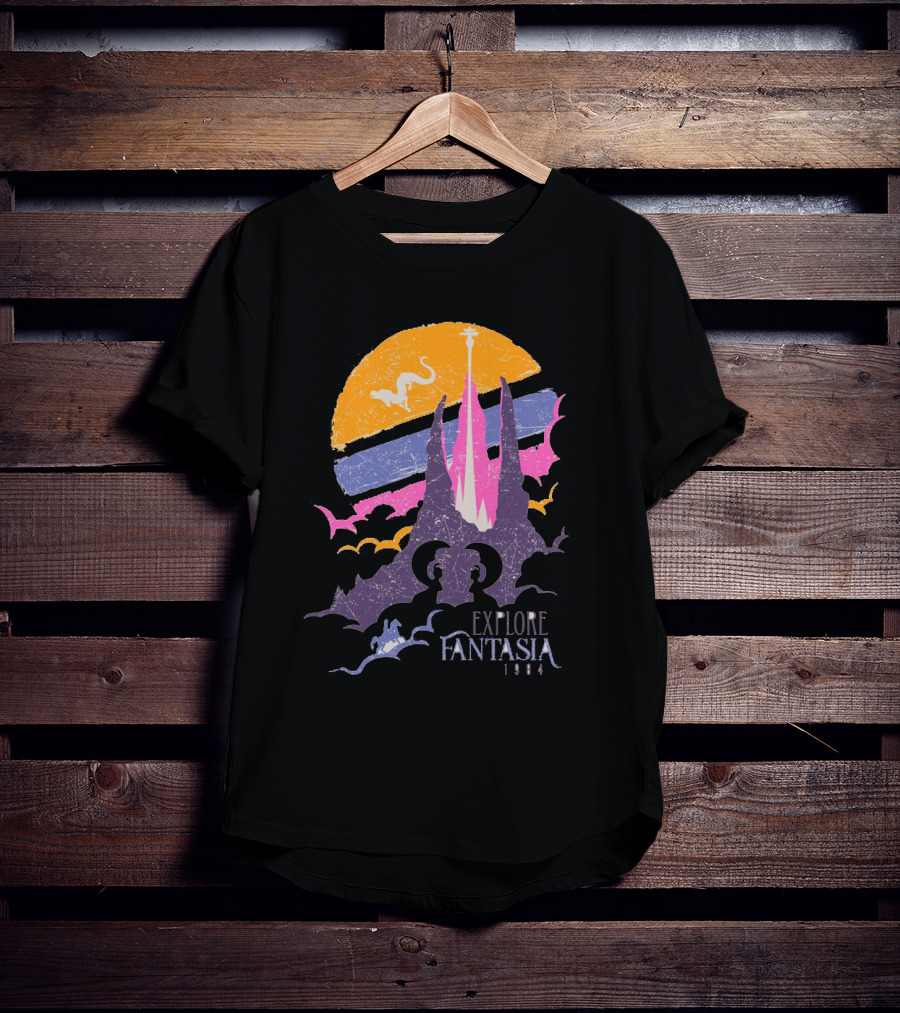Explore Fantasia 1984 Vintage Adventure Sunset Magic Realms T-Shirt