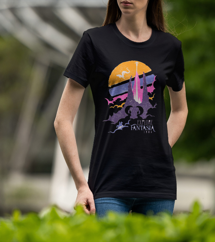 Explore Fantasia 1984 Vintage Adventure Sunset Magic Realms T-Shirt