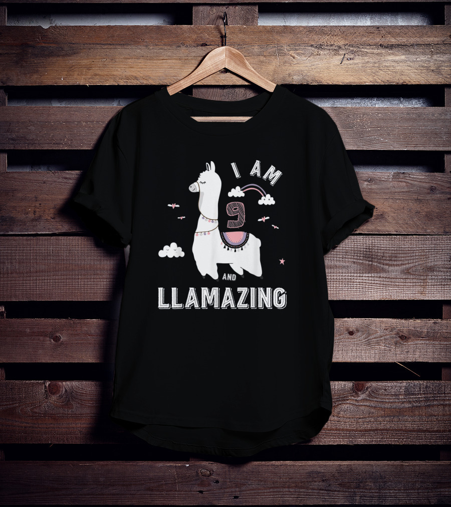 I Am 9 And Llamazing Funny Llama Cloud Birthday T-Shirt