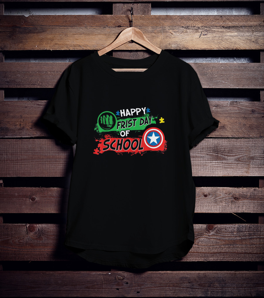 Happy First Day Of School Marvel Superhero Shield Puzzle T-Shirt