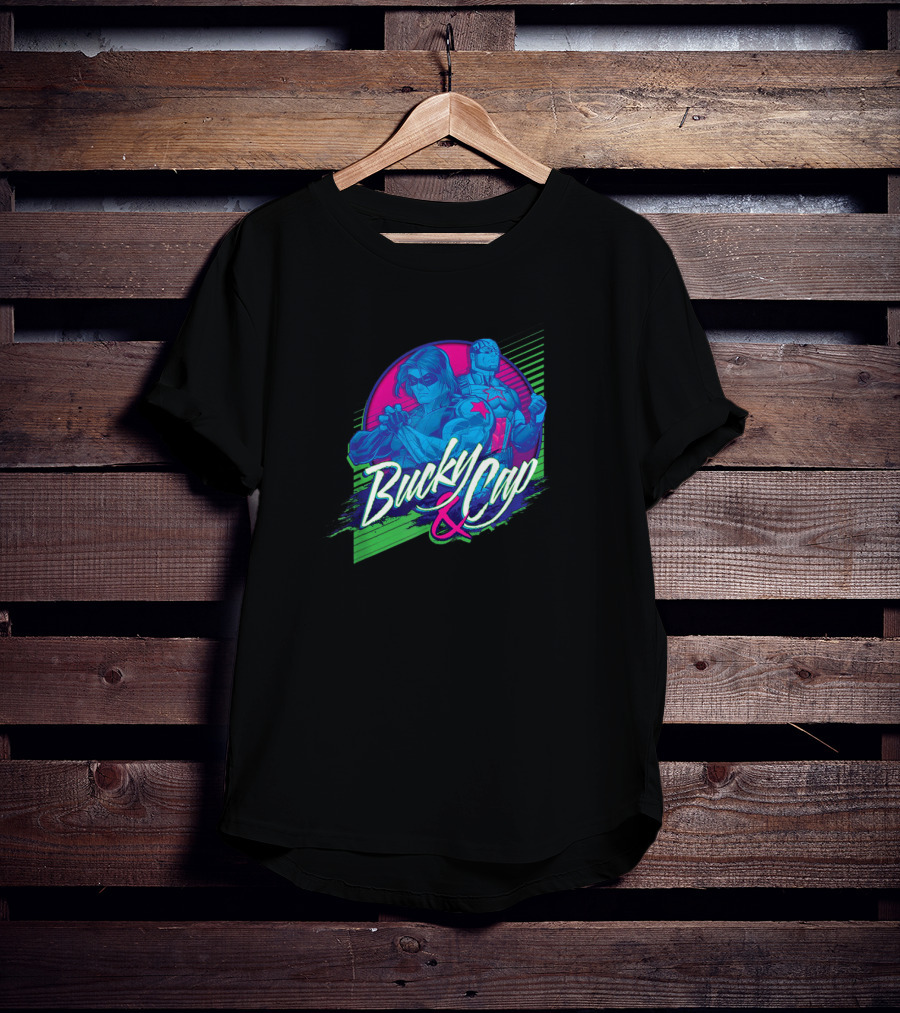 Marvel Bucky Barnes And Cap Heroic Duo Retro Neon T-Shirt