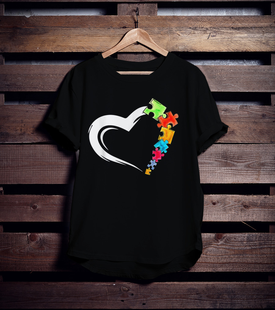 Autism Awareness Heart And Colorful Puzzle Pieces Love Kind T-Shirt