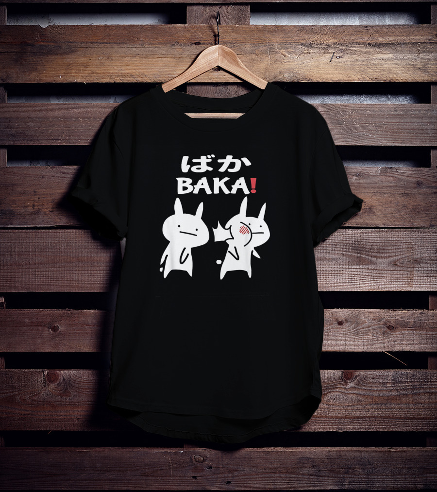 Baka Cute Anime Japanese Word Funny Two Cartoon Rabbits Slap Humor For Anime Lovers T-Shirt