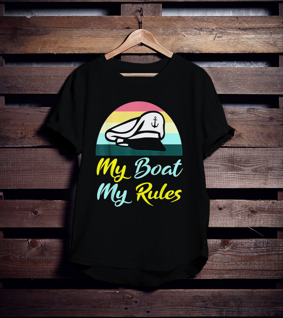 My Boat My Rules Sailor Captain Hat With Anchor Icon Retro Colors T-Shirt