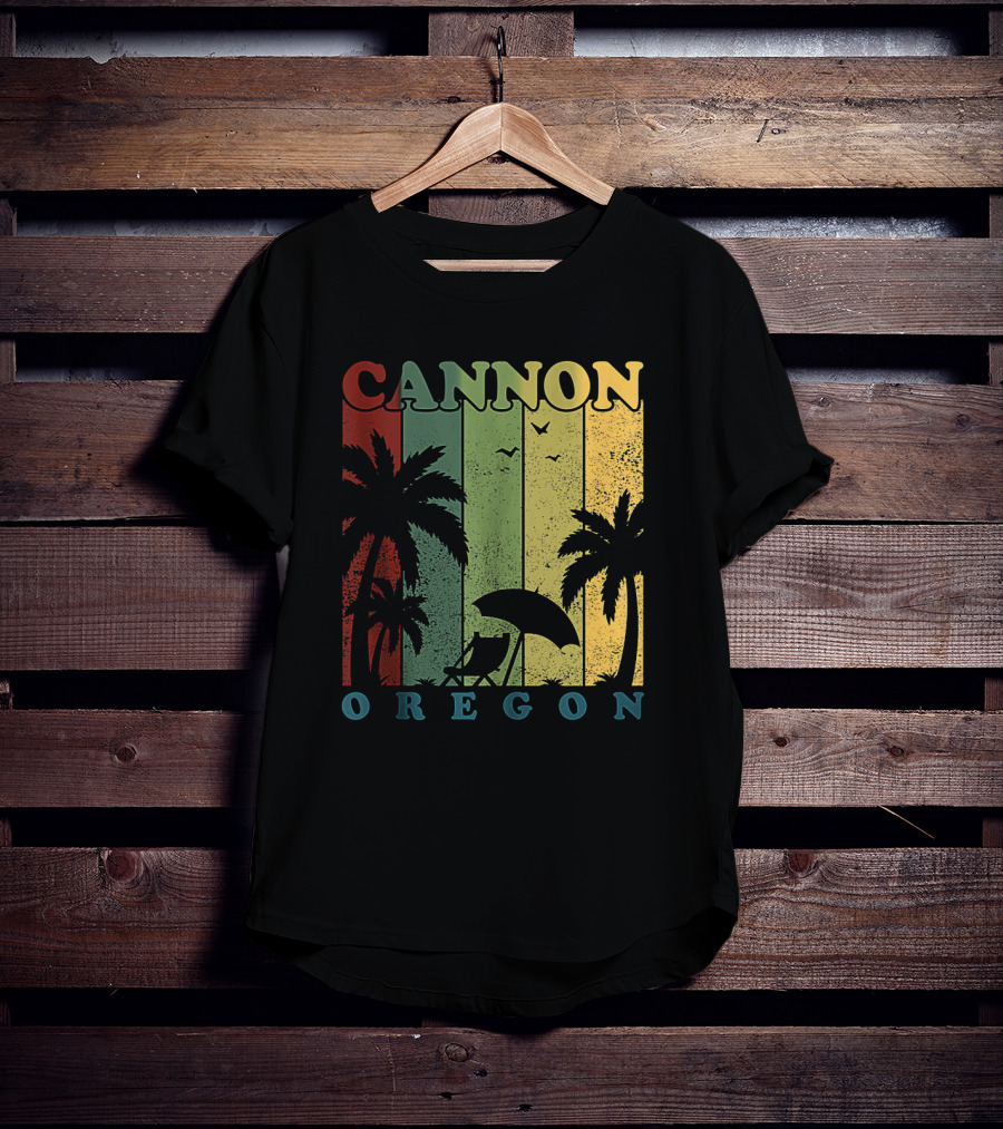 Cannon Beach Oregon Summer Vacation Landscape With Palm Trees And Sunset T-Shirt