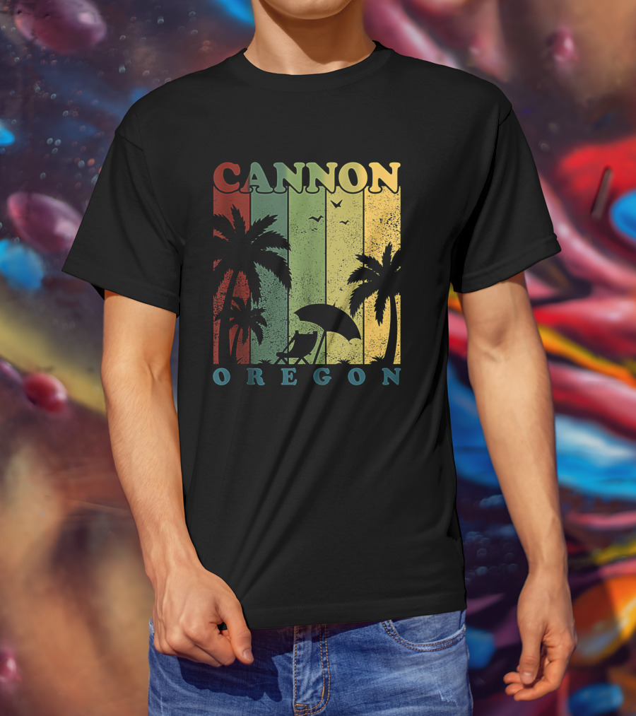 Cannon Beach Oregon Summer Vacation Landscape With Palm Trees And Sunset T-Shirt