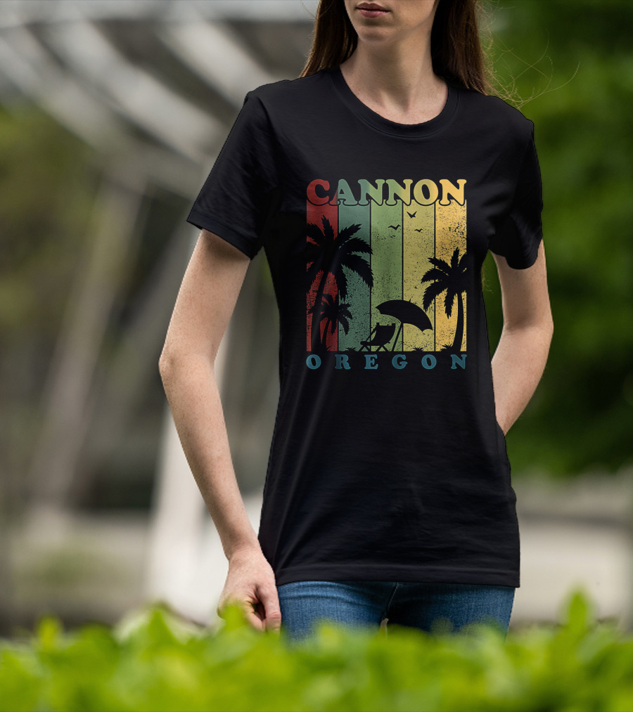 Cannon Beach Oregon Summer Vacation Landscape With Palm Trees And Sunset T-Shirt