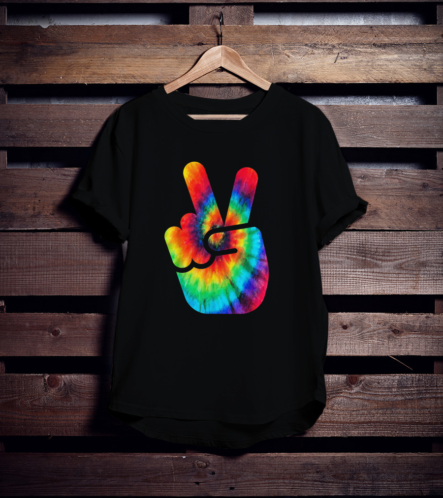Peace Hand Symbol Rainbow Tie Dye T-Shirt