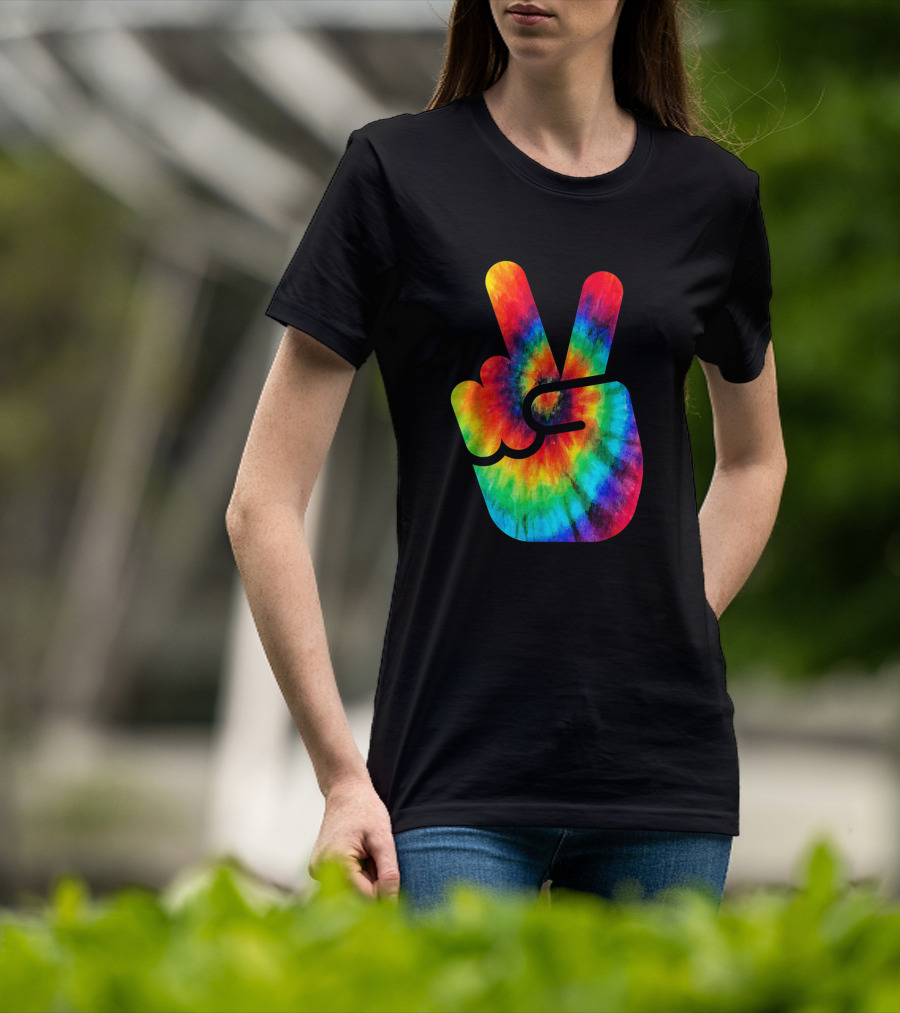 Peace Hand Symbol Rainbow Tie Dye T-Shirt
