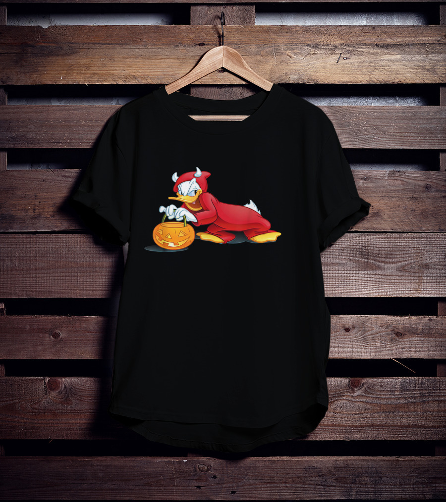 Donald Duck Devil Halloween Costume With Pumpkin Basket T-Shirt