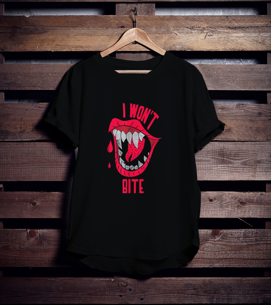 I Won't Bite Red Lips With Sharp Vampire Fangs Halloween T-Shirt
