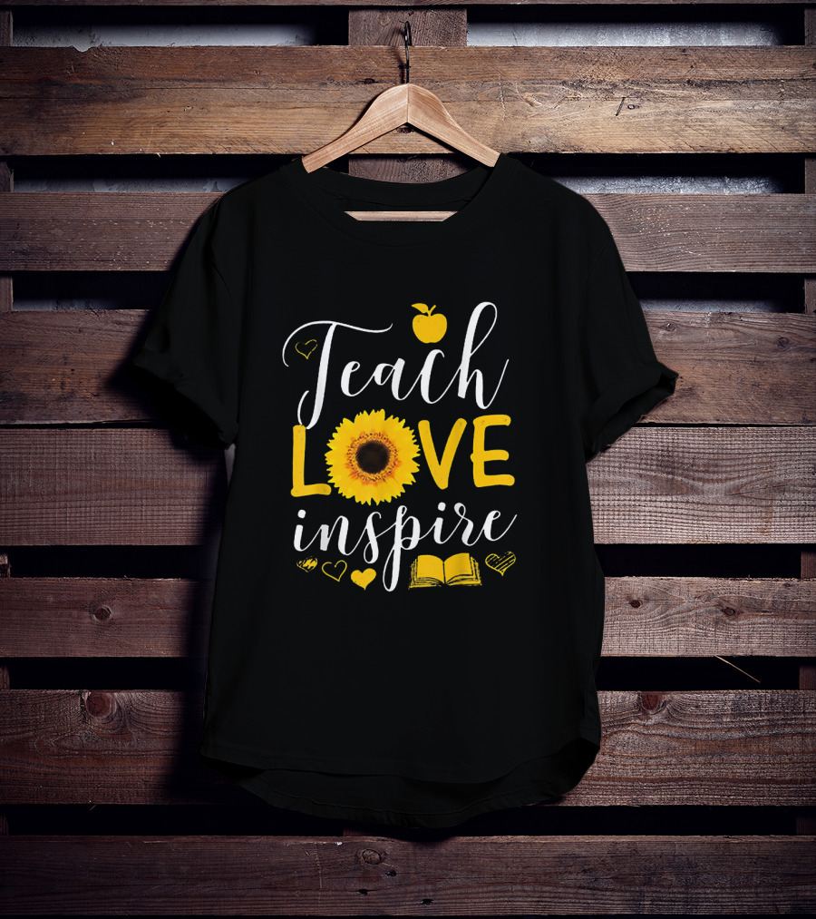 Teach Love Inspire Sunflower Heart Apple Book T-Shirt