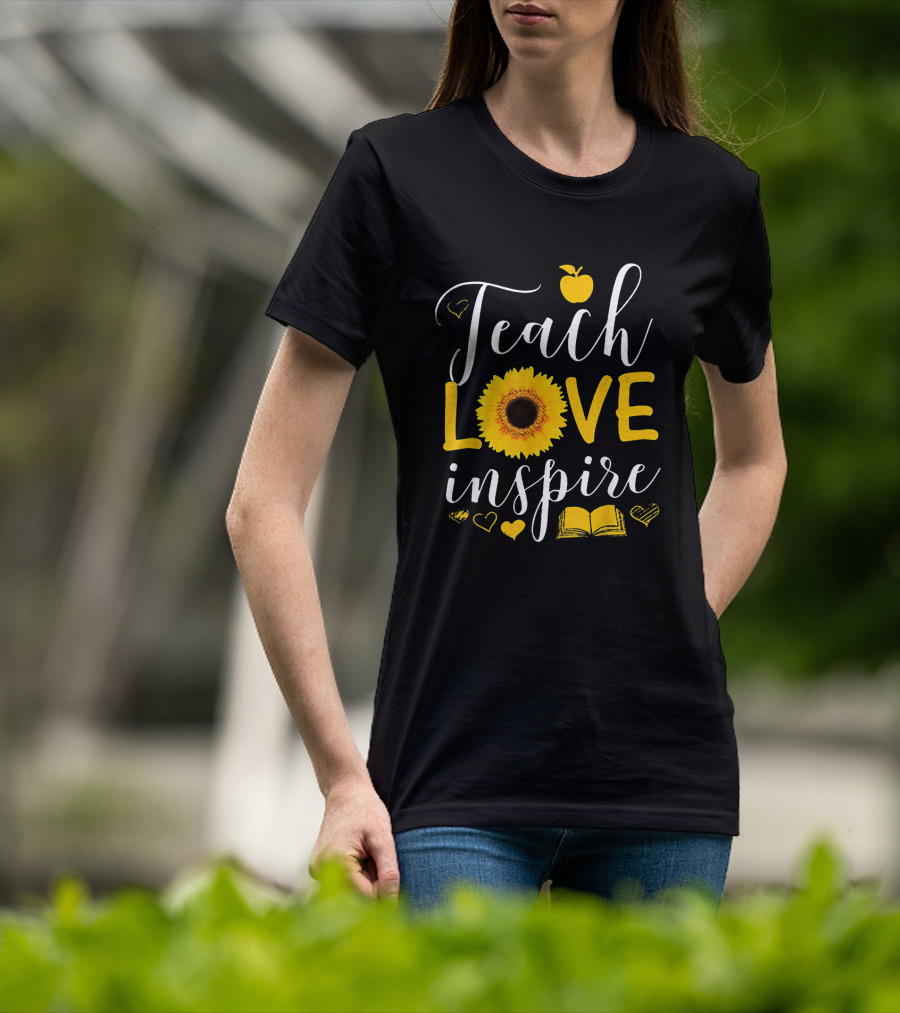 Teach Love Inspire Sunflower Heart Apple Book T-Shirt