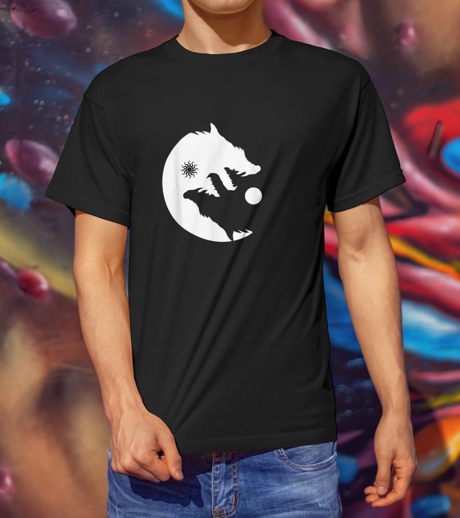 Wolf Yin Yang Sun Moon Vintage Harmony Balance Life Symbolism T-Shirt