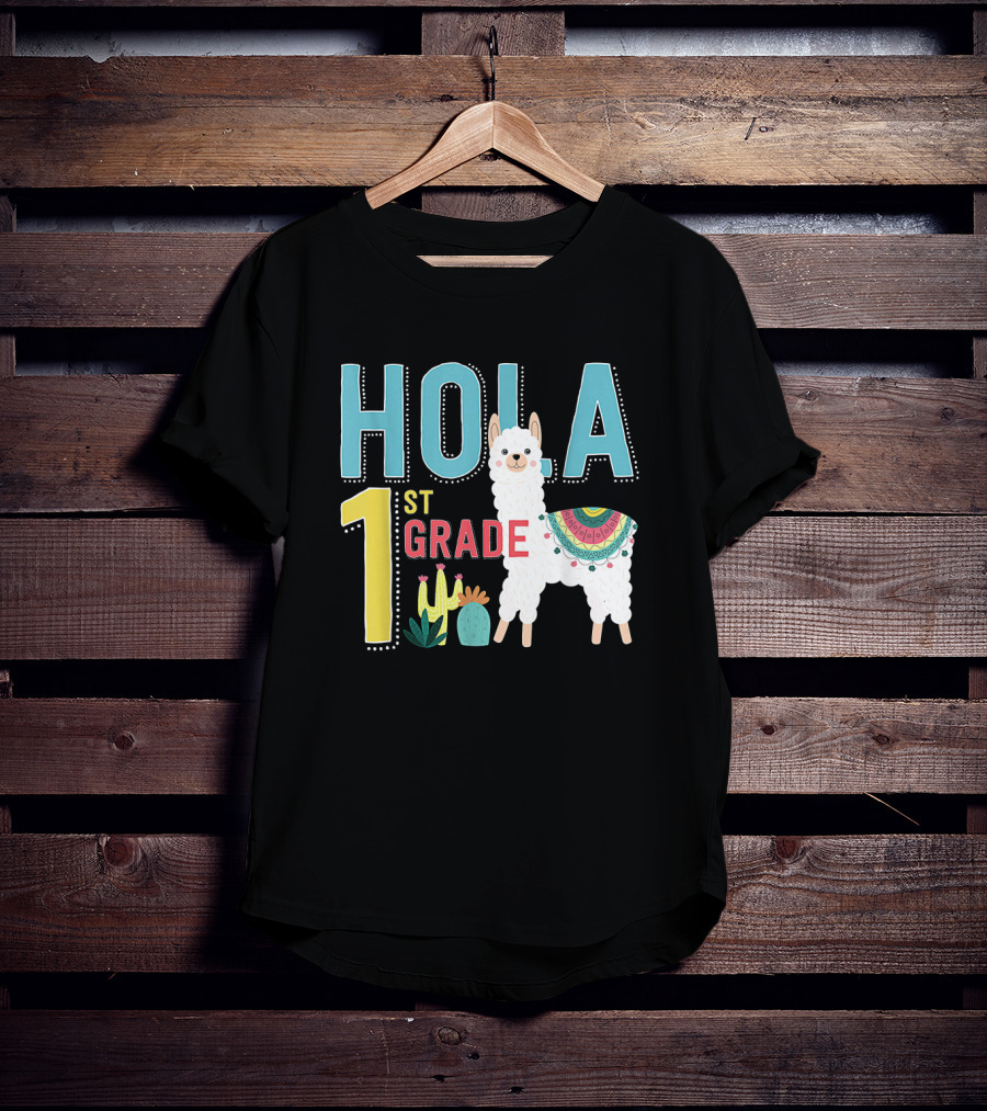 HOLA First Grade Llama Cactus Theme Educational ESL Teachers T-Shirt