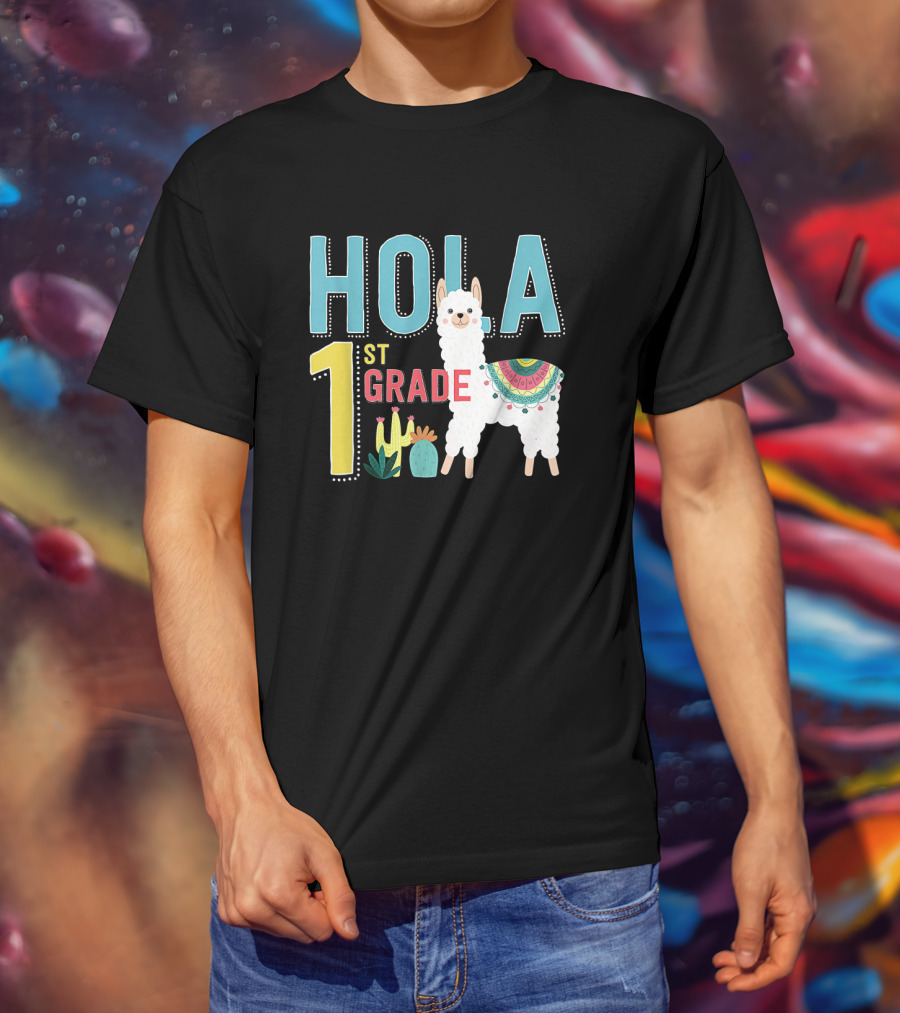 HOLA First Grade Llama Cactus Theme Educational ESL Teachers T-Shirt