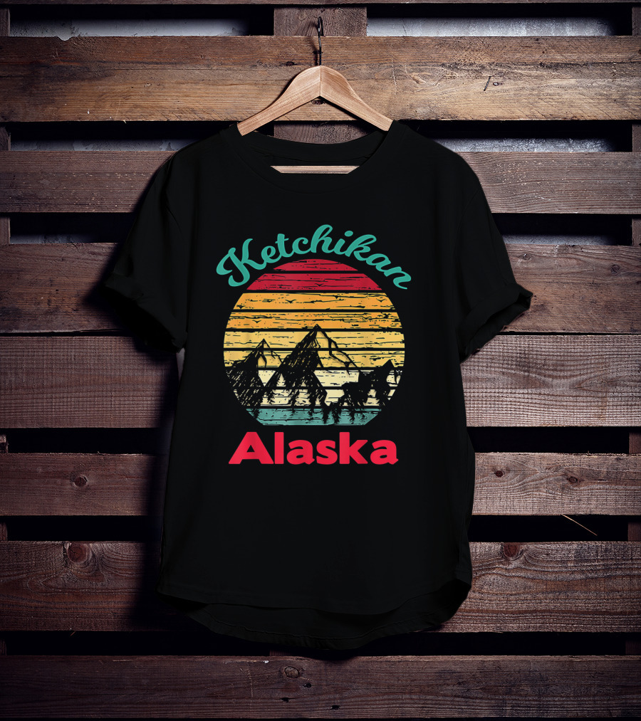 Ketchikan Alaska Retro Mountain Sunset Scenery T-Shirt