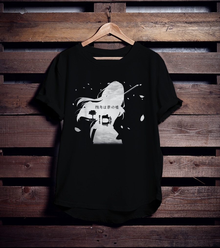 Your Lie In April Anime Piano And Violin Silhouette With Tree And Clouds T-Shirt