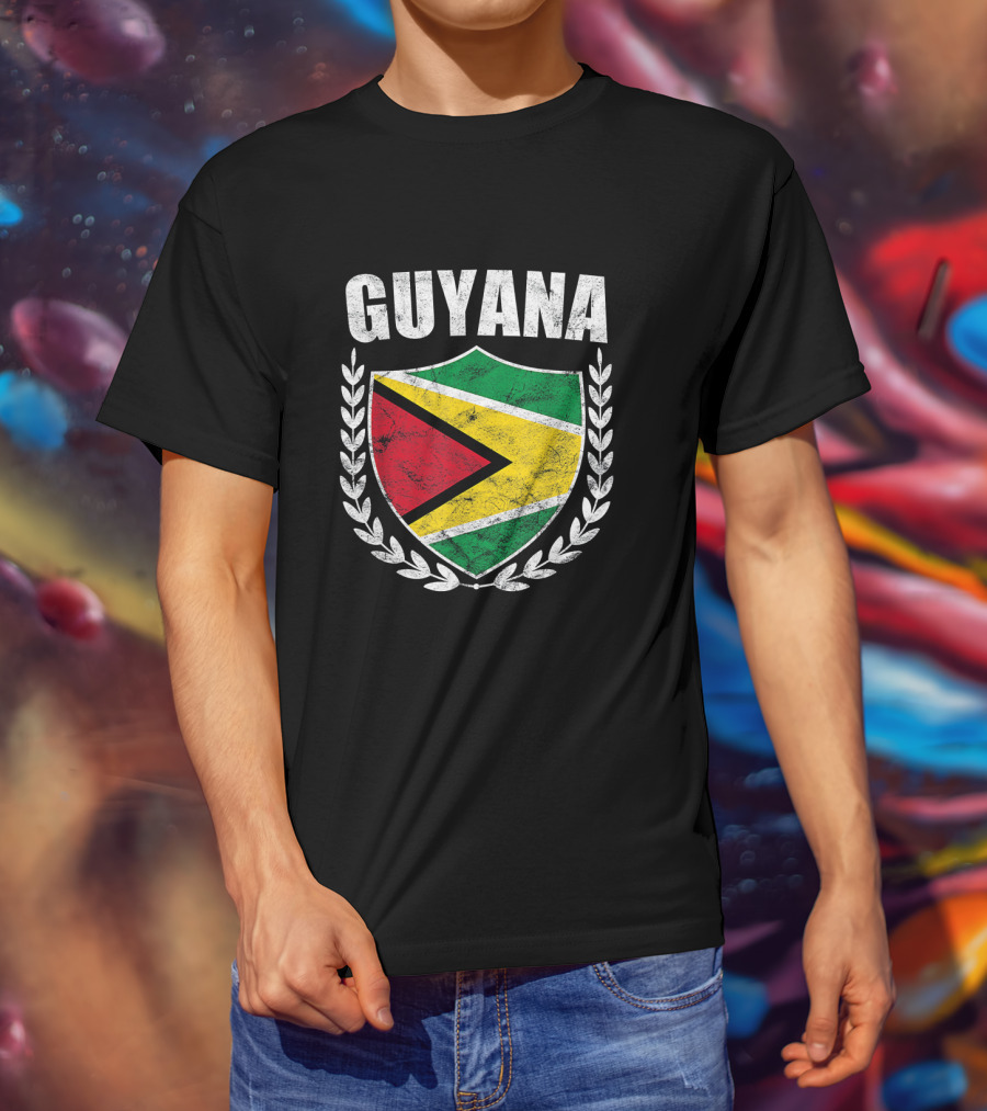 Guyana Flag Crest Emblem With Laurel Wreath T-Shirt