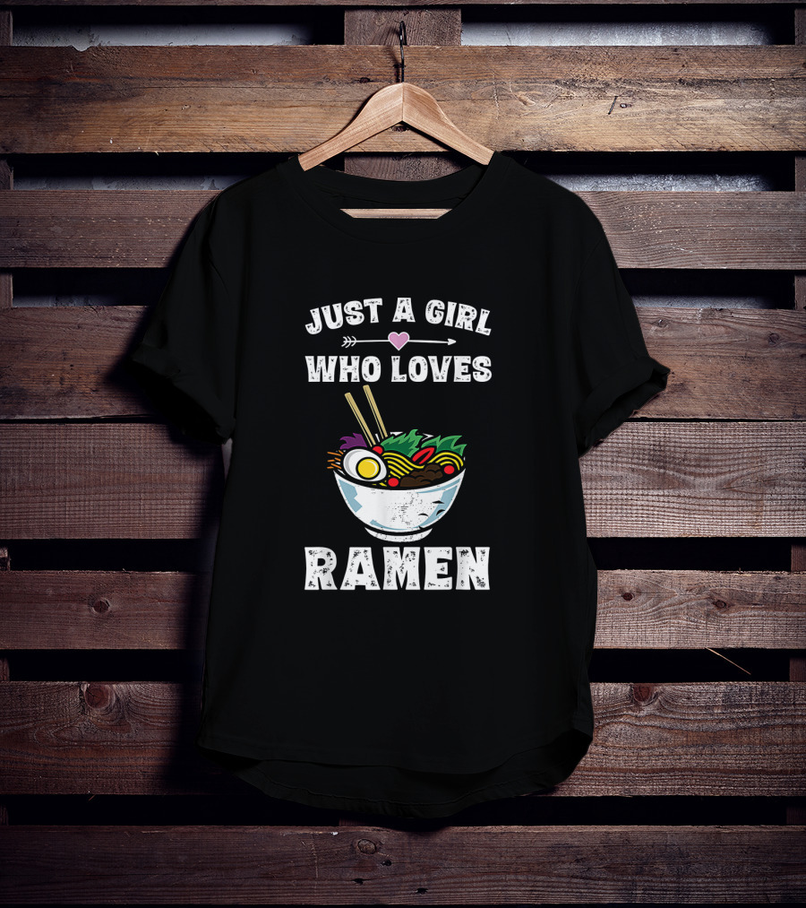 Just A Girl Who Loves Ramen With Heart Arrow And Vibrant Noodle Bowl T-Shirt