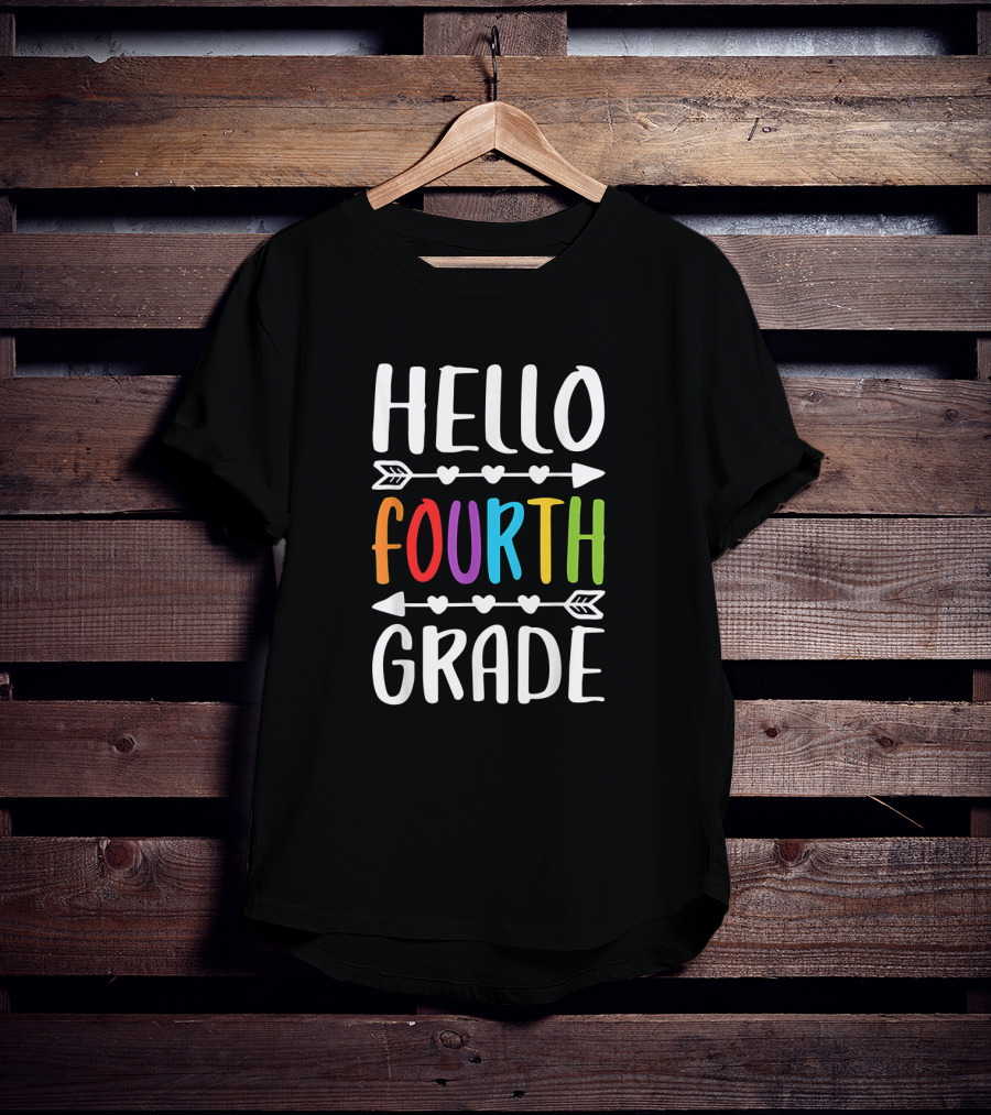 Hello Fourth Grade Teacher Student Colorful Arrows Hearts T-Shirt