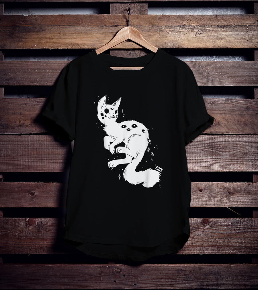 Creepy Cat Multi-Eyed Kawaii Kitty With Stars T-Shirt