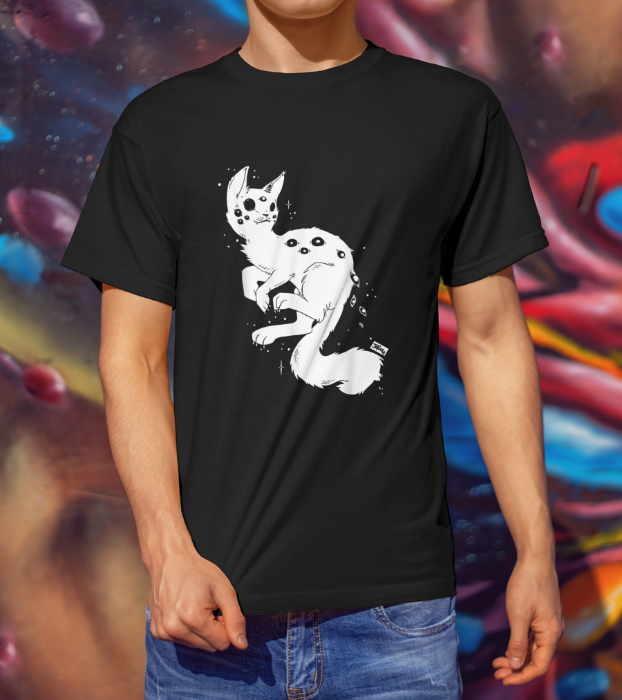 Creepy Cat Multi-Eyed Kawaii Kitty With Stars T-Shirt
