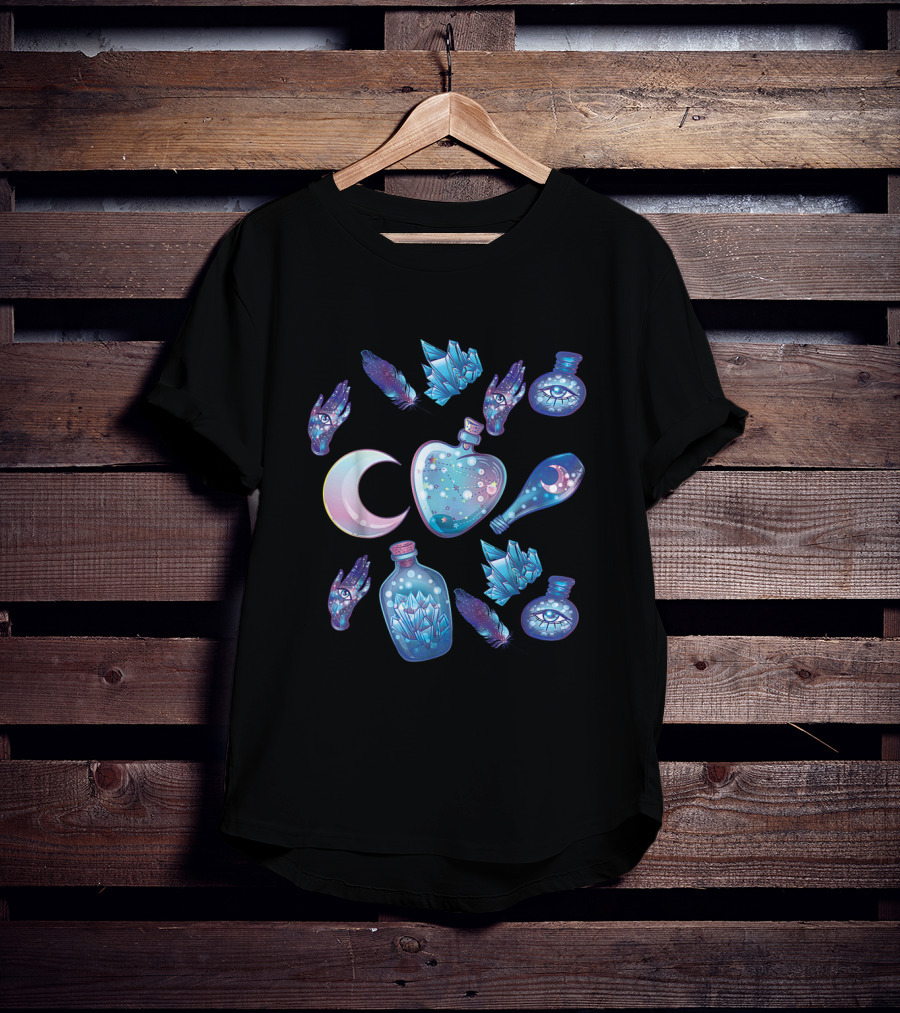 Pastel Goth Kawaii Crystal Moon And Mystical Energy Elements T-Shirt