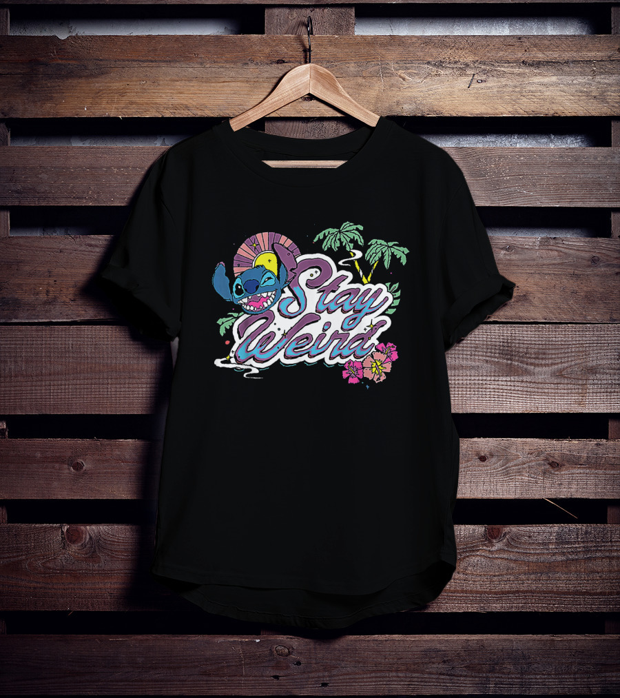 Disney Lilo And Stitch Stay Weird Tropical Vibes With Palm Trees And Hibiscus T-Shirt