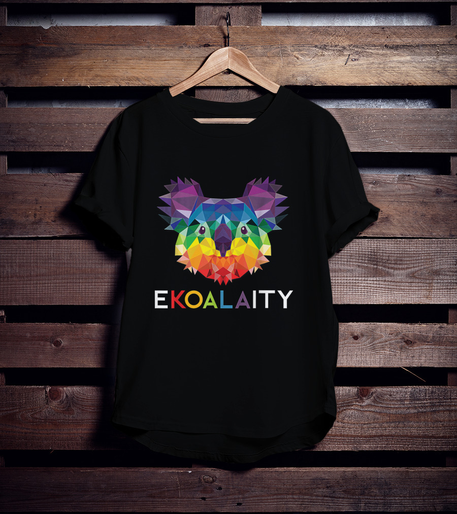 Colorful Geometric EKOALAITY Koala Face With Rainbow Pride Flag Text Elements T-Shirt