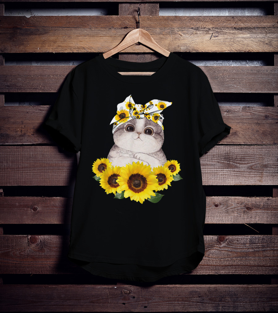 Sunflower Cat Headband Adorable Cats Lovers T-Shirt