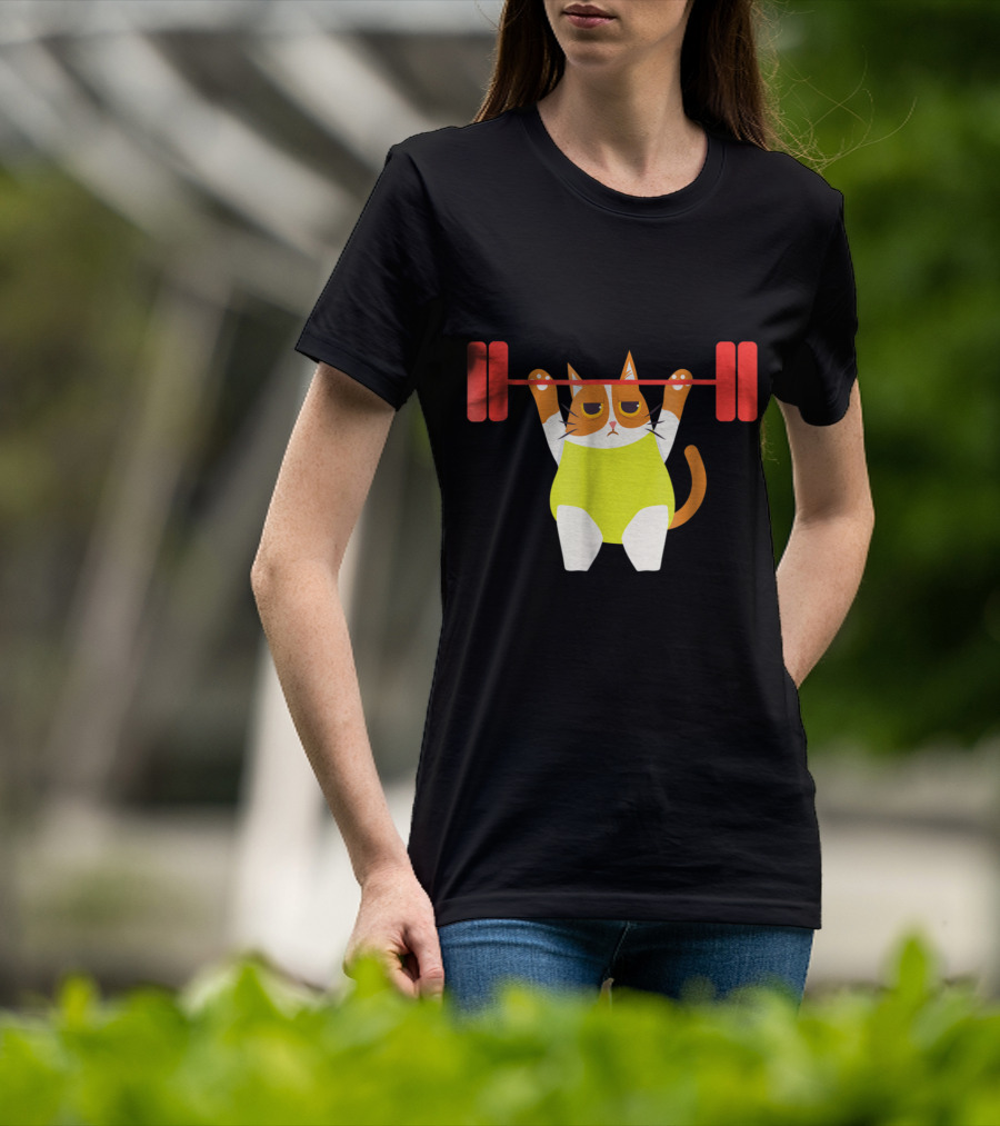 Playful Cat Weight Lifting Gym Humor For Fitness And Cat Lovers T-Shirt