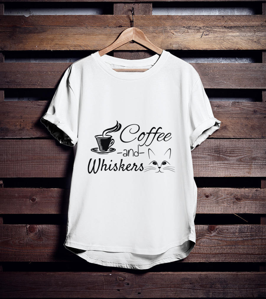 Coffee And Whiskers Cat Lovers Coffee Addict Feline Enthusiast T-Shirt
