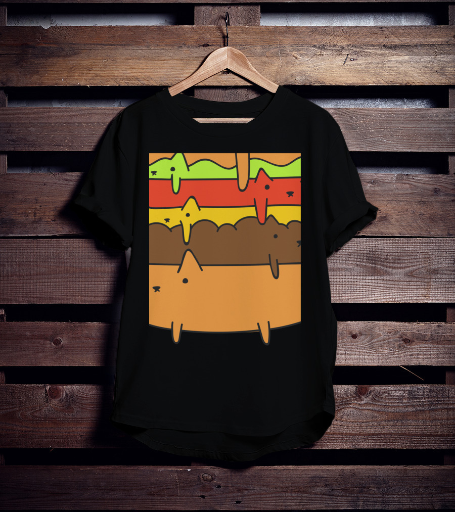 Cute Kawaii Cat Burger Layers Adorable Cheese Hamburger T-Shirt