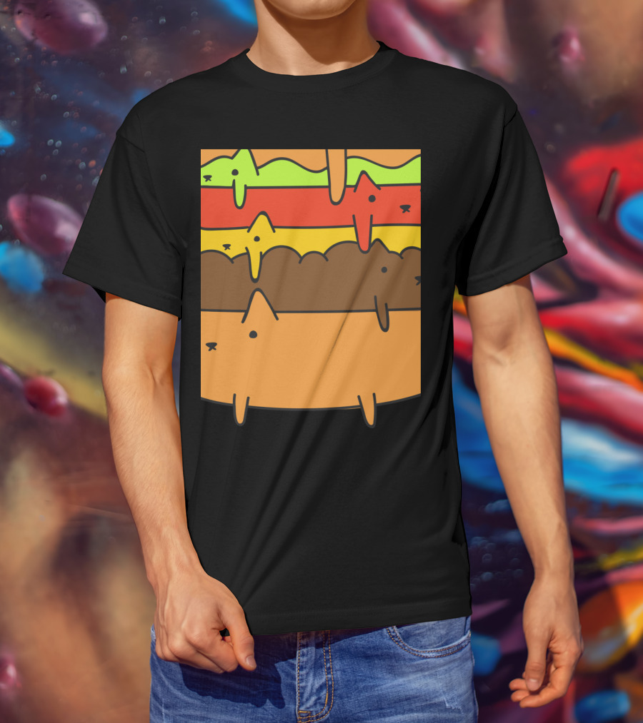 Cute Kawaii Cat Burger Layers Adorable Cheese Hamburger T-Shirt