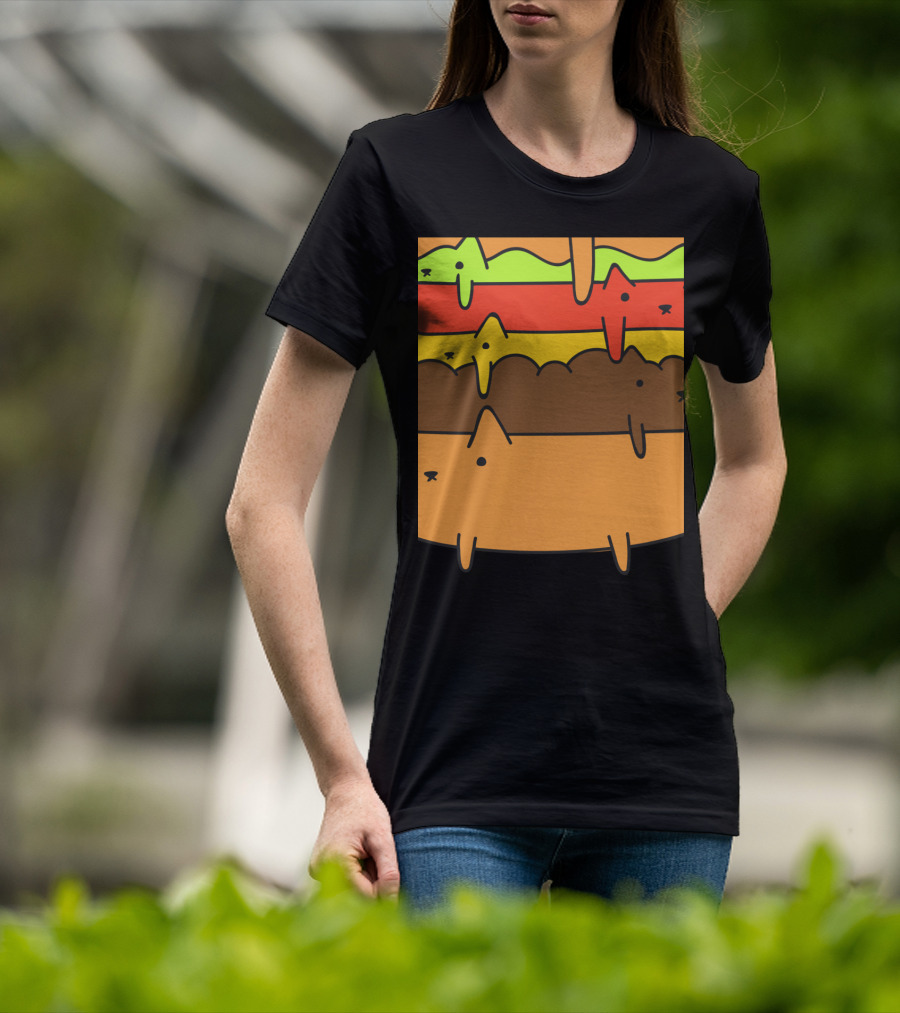 Cute Kawaii Cat Burger Layers Adorable Cheese Hamburger T-Shirt
