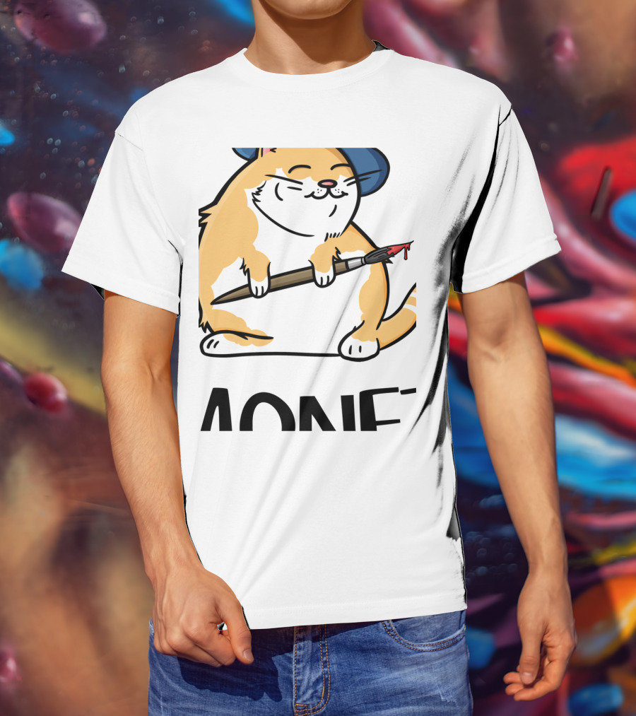 Funny Cat French Artist As Feline Claude Monet Parody With Paintbrush And Beret T-Shirt