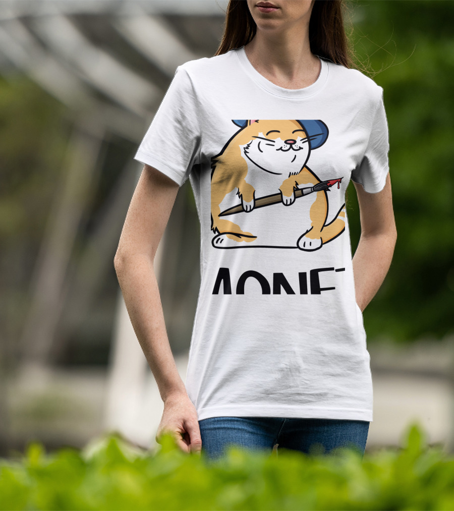 Funny Cat French Artist As Feline Claude Monet Parody With Paintbrush And Beret T-Shirt