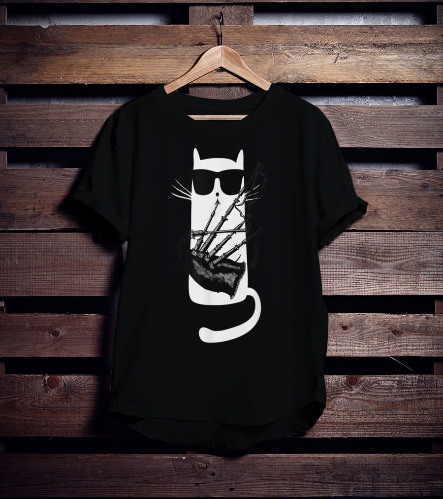 Cat In Sunglasses Playing Bagpipes T-Shirt