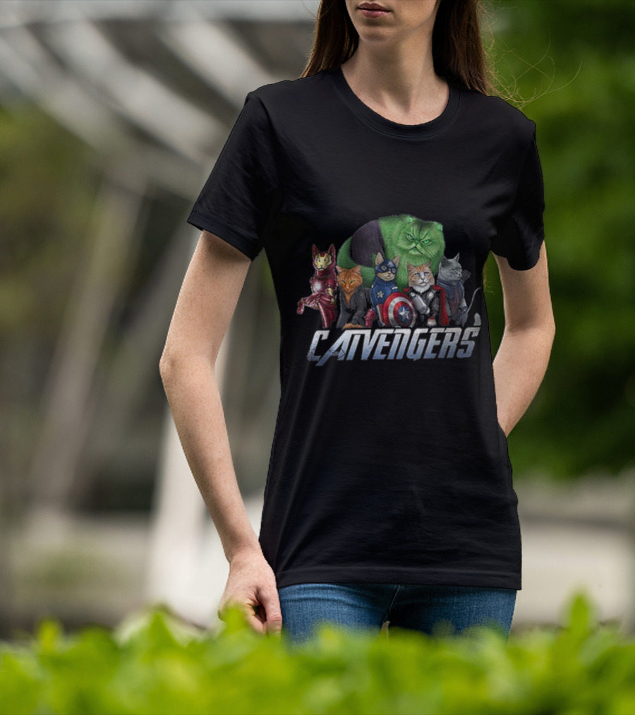Catvengers Parody Cat Lovers Pun Featuring Hero Cats In Cosplay T-Shirt
