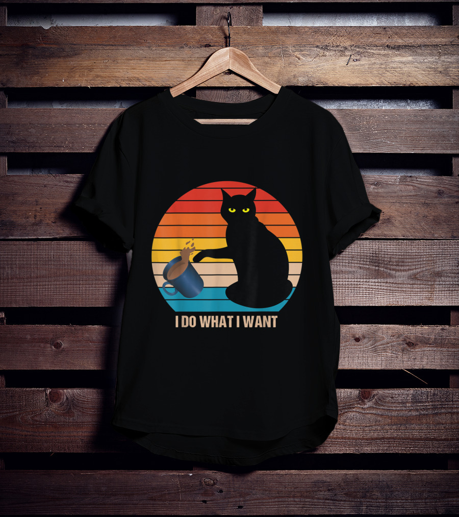 Funny Vintage Cat Do What I Want Cat Lover Retro Sunset T-Shirt