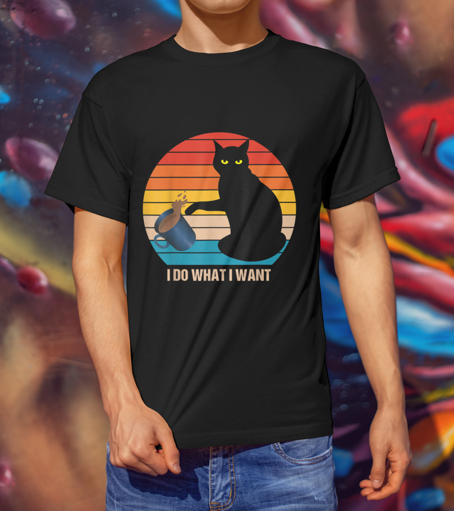 Funny Vintage Cat Do What I Want Cat Lover Retro Sunset T-Shirt